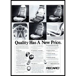 1984 Recaro Racing Car Seats Vintage Print Ad KR KRX Bucket BMW Ferrari Wall Art